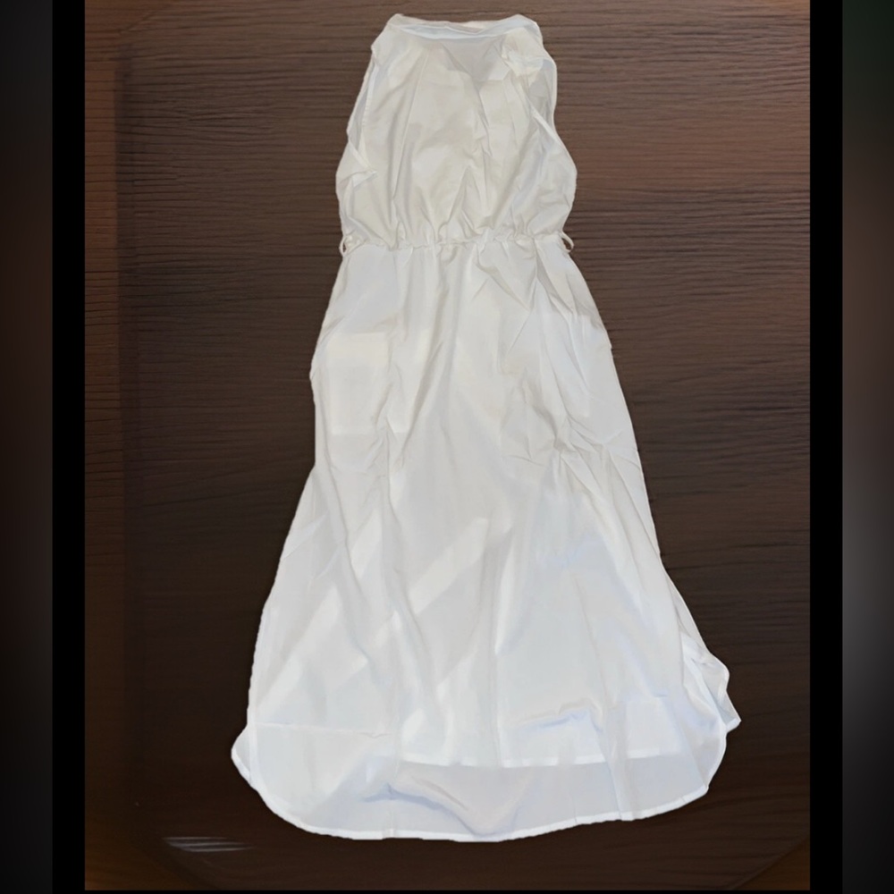 Vintage Style White Dress Slits On Front & Side Collar W/Pocket Perfect Cover Up
